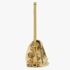 極美品 LOEWE ロエベ フラメンコ 花柄 ショルダーバッグ スエード レザー ブラウン ベージュ ゴールド金具 中古 4b011856