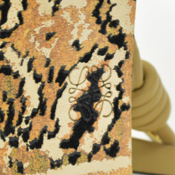 極美品 LOEWE ロエベ フラメンコ 花柄 ショルダーバッグ スエード レザー ブラウン ベージュ ゴールド金具 中古 4b011856