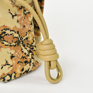 極美品 LOEWE ロエベ フラメンコ 花柄 ショルダーバッグ スエード レザー ブラウン ベージュ ゴールド金具 中古 4b011856