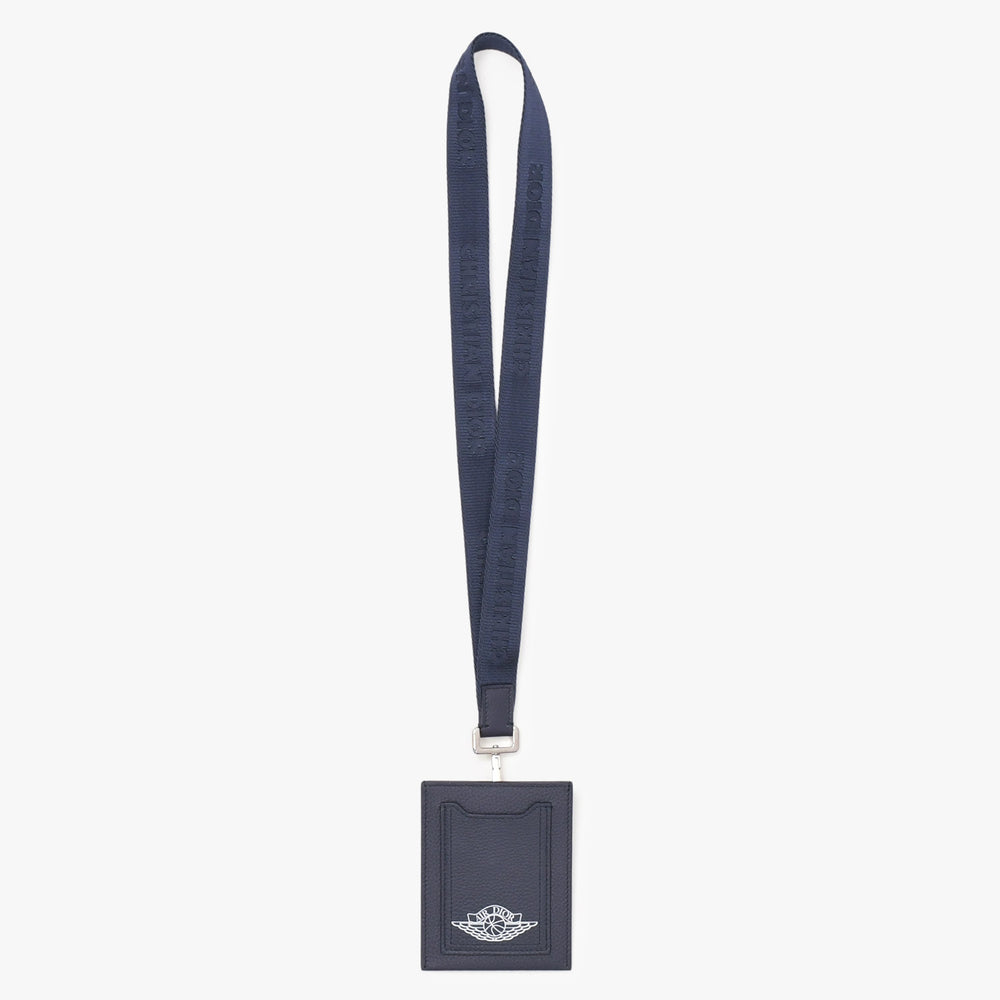 新品未使用 DIOR ディオール AIR DIOR カードケース ロゴ ストラップ レザー ネイビー シルバー金具 中古 4b012044
