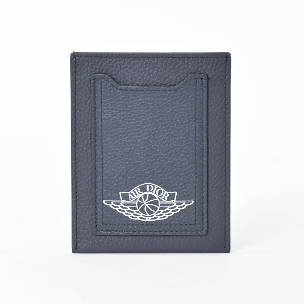 新品未使用 DIOR ディオール AIR DIOR カードケース ロゴ ストラップ レザー ネイビー シルバー金具 中古 4b012044
