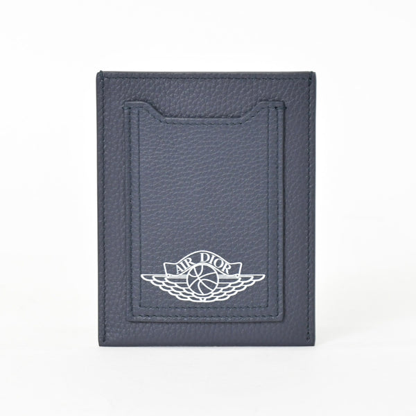 新品未使用 DIOR ディオール AIR DIOR カードケース ロゴ ストラップ レザー ネイビー シルバー金具 中古 4b012044