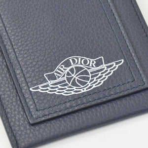 新品未使用 DIOR ディオール AIR DIOR カードケース ロゴ ストラップ レザー ネイビー シルバー金具 中古 4b012044
