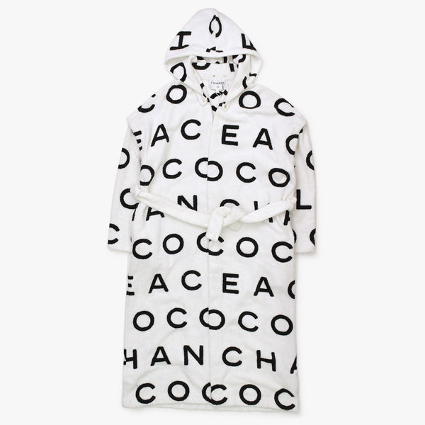 Like new CHANEL Logo Bathrobe Jacket P74329V66015 Gown Black White Size M Used 4a000083