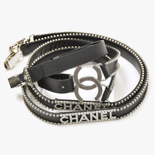 画像をギャラリービューアに読み込む, 極美品 CHANEL シャネル レザーサスペンダー A23S刻印 サイズM ココマーク ラインストーン ブラック クリア シルバー 中古 4b012151