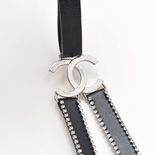 画像をギャラリービューアに読み込む, 極美品 CHANEL シャネル レザーサスペンダー A23S刻印 サイズM ココマーク ラインストーン ブラック クリア シルバー 中古 4b012151
