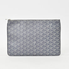 Load image into Gallery viewer, GOYARD ゴヤール セナMM クラッチバッグ ヘリンボーン柄 グレー PVC レザー シルバー金具 美品 中古 4b012233