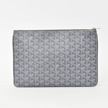 Load image into Gallery viewer, GOYARD ゴヤール セナMM クラッチバッグ ヘリンボーン柄 グレー PVC レザー シルバー金具 美品 中古 4b012233