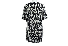 画像をギャラリービューアに読み込む, LOUIS VUITTON ルイヴィトン 半袖Tシャツ WOTS09JES サイズM グラフィティ Vネック ブラック ホワイト 美品 中古 4b001227