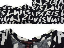 画像をギャラリービューアに読み込む, LOUIS VUITTON ルイヴィトン 半袖Tシャツ WOTS09JES サイズM グラフィティ Vネック ブラック ホワイト 美品 中古 4b001227