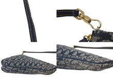 画像をギャラリービューアに読み込む, Christian Dior クリスチャンディオール サドルポーチ ワンショルダーバッグ MC 1011 ネイビー キャンバス レザー ゴールド金具 良品 中古 4b001234