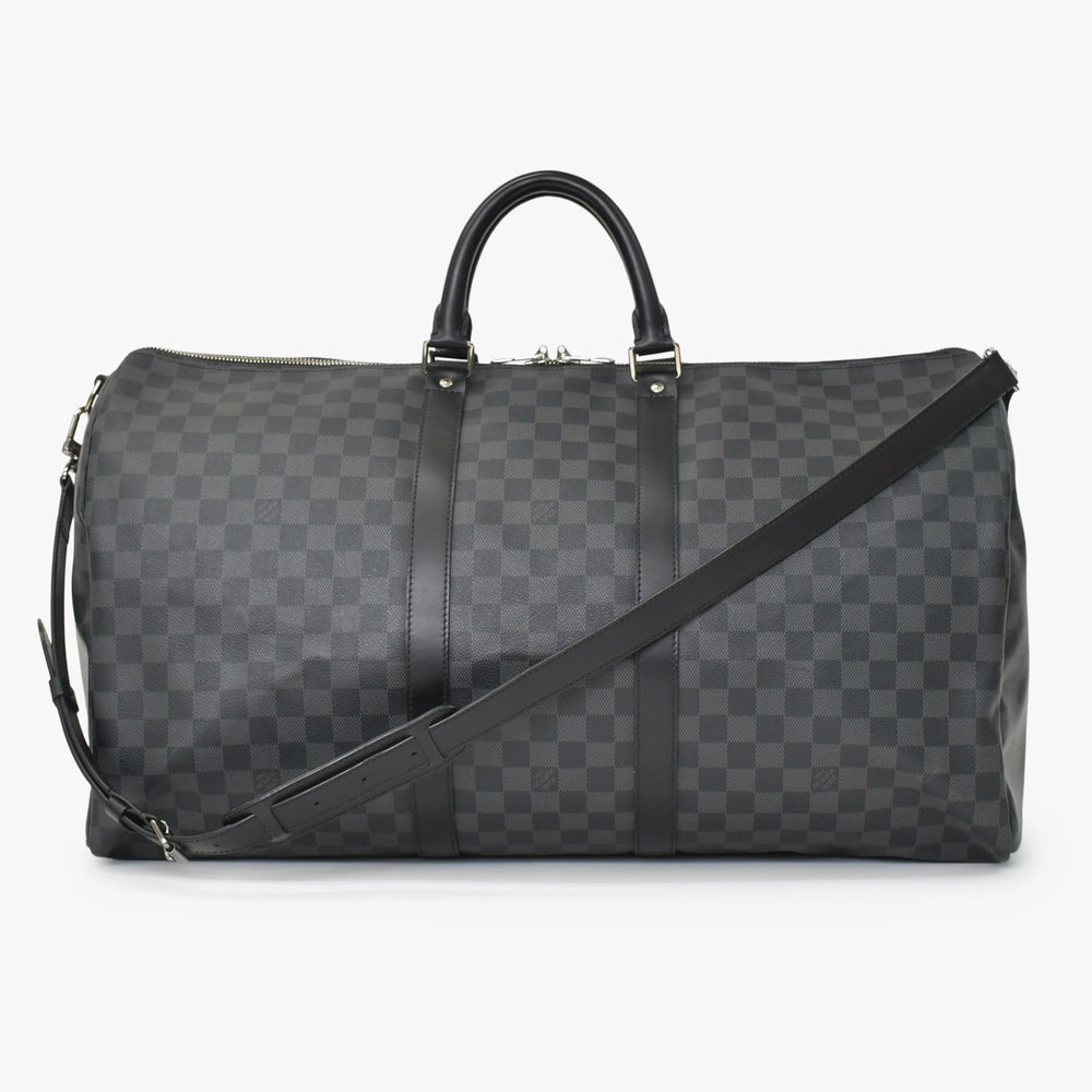 極美品 ルイヴィトン LOUIS VUITTON キーポル バンドリエール 55 ボストンバッグ メンズ 旅行鞄 ダミエ グラフィット ブラック N41413 美品 中古 4a001248