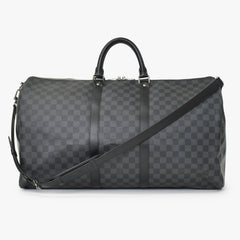Very Good Condition LOUIS VUITTON Keepall Bandouliere 55 Boston Bag Men's Travel Bag Damier Graphite Black N41413 Good Condition Used 4a001248