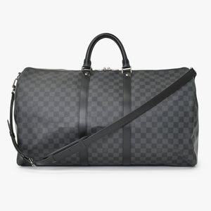 Very Good Condition LOUIS VUITTON Keepall Bandouliere 55 Boston Bag Men's Travel Bag Damier Graphite Black N41413 Good Condition Used 4a001248