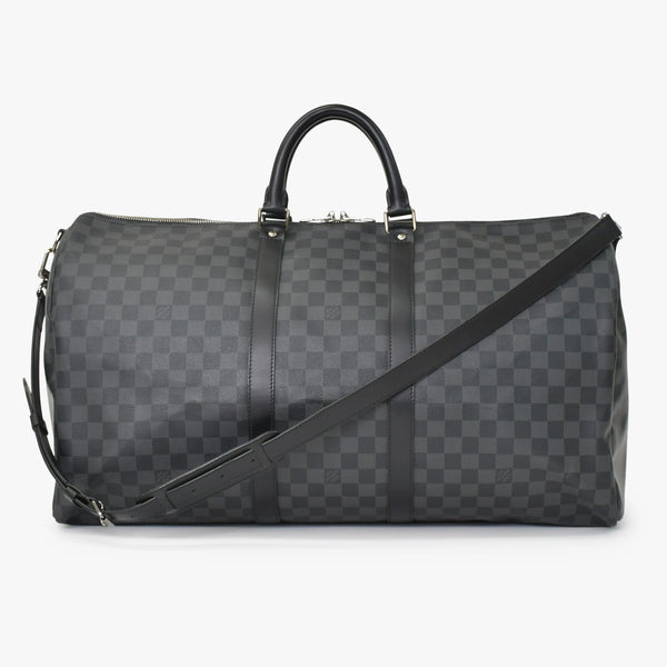 Very Good Condition LOUIS VUITTON Keepall Bandouliere 55 Boston Bag Men's Travel Bag Damier Graphite Black N41413 Good Condition Used 4a001248