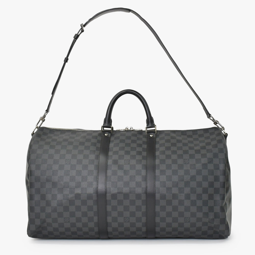 極美品 ルイヴィトン LOUIS VUITTON キーポル バンドリエール 55 ボストンバッグ メンズ 旅行鞄 ダミエ グラフィット ブラック N41413 美品 中古 4a001248