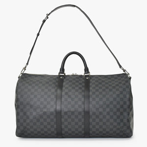 Very Good Condition LOUIS VUITTON Keepall Bandouliere 55 Boston Bag Men's Travel Bag Damier Graphite Black N41413 Good Condition Used 4a001248