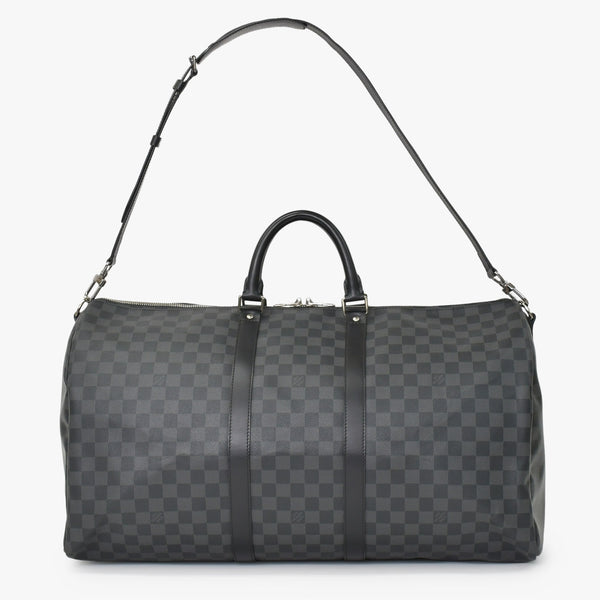 Very Good Condition LOUIS VUITTON Keepall Bandouliere 55 Boston Bag Men's Travel Bag Damier Graphite Black N41413 Good Condition Used 4a001248