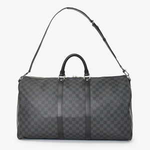 Very Good Condition LOUIS VUITTON Keepall Bandouliere 55 Boston Bag Men's Travel Bag Damier Graphite Black N41413 Good Condition Used 4a001248