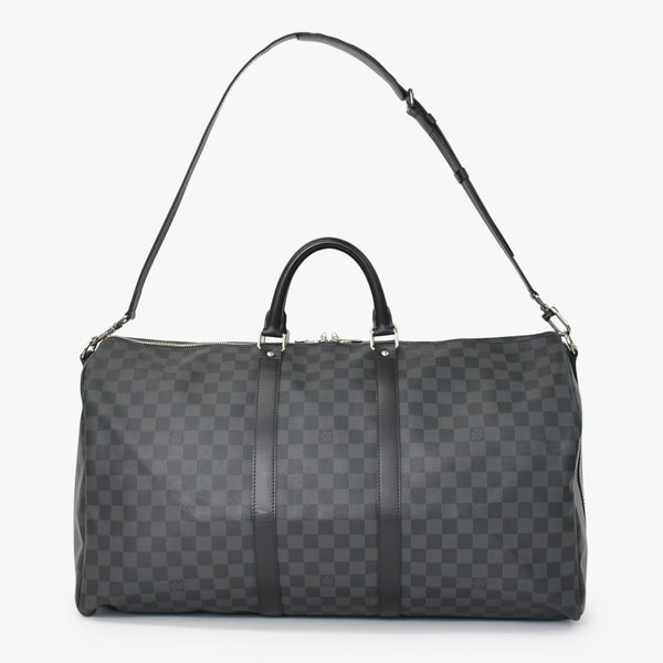 Very Good Condition LOUIS VUITTON Keepall Bandouliere 55 Boston Bag Men's Travel Bag Damier Graphite Black N41413 Good Condition Used 4a001248