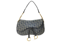 画像をギャラリービューアに読み込む, ChristianDior クリスチャンディオール トロッター ダブルサドルバッグ キャンバス レザー ネイビー ゴールド 美品 中古 4b001263