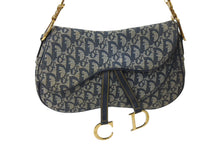 画像をギャラリービューアに読み込む, ChristianDior クリスチャンディオール トロッター ダブルサドルバッグ キャンバス レザー ネイビー ゴールド 美品 中古 4b001263