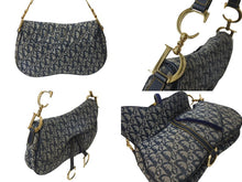 画像をギャラリービューアに読み込む, ChristianDior クリスチャンディオール トロッター ダブルサドルバッグ キャンバス レザー ネイビー ゴールド 美品 中古 4b001263