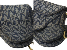 画像をギャラリービューアに読み込む, ChristianDior クリスチャンディオール トロッター ダブルサドルバッグ キャンバス レザー ネイビー ゴールド 美品 中古 4b001263