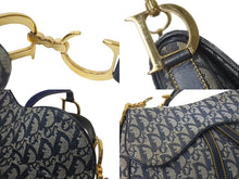 画像をギャラリービューアに読み込む, ChristianDior クリスチャンディオール トロッター ダブルサドルバッグ キャンバス レザー ネイビー ゴールド 美品 中古 4b001263