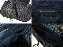 画像をギャラリービューアに読み込む, ChristianDior クリスチャンディオール トロッター ダブルサドルバッグ キャンバス レザー ネイビー ゴールド 美品 中古 4b001263