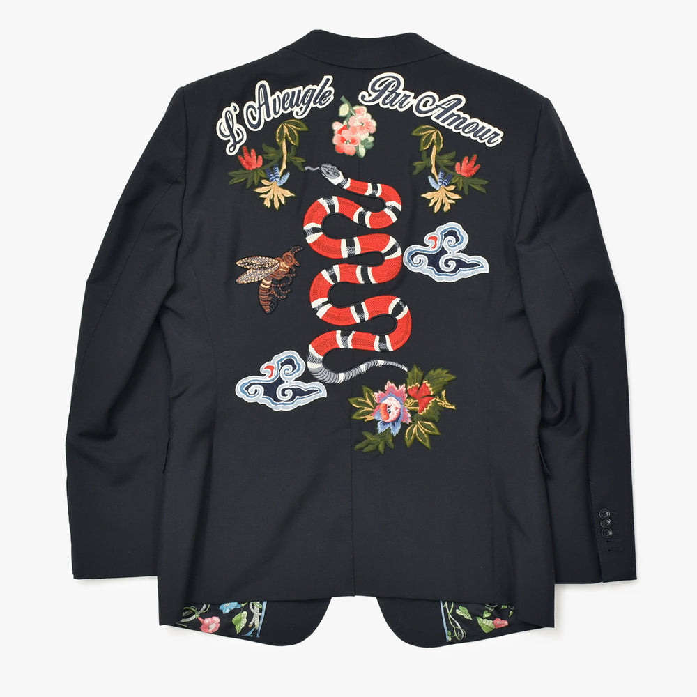 極美品 GUCCI グッチ テーラード ジャケット ミケーレ期 刺繍 521040 ブラウン レザー 中古 4b012701