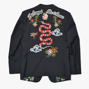 極美品 GUCCI グッチ テーラード ジャケット ミケーレ期 刺繍 521040 ブラウン レザー 中古 4b012701