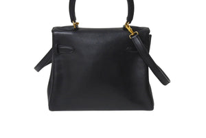 HERMES ○V engraved Mini Kelly 20 Black Voga River Inner Sewing 2WAY Shoulder Bag Good Condition Used 4b001272