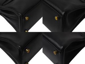 HERMES ○V engraved Mini Kelly 20 Black Voga River Inner Sewing 2WAY Shoulder Bag Good Condition Used 4b001272