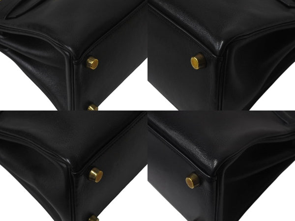 HERMES ○V engraved Mini Kelly 20 Black Voga River Inner Sewing 2WAY Shoulder Bag Good Condition Used 4b001272