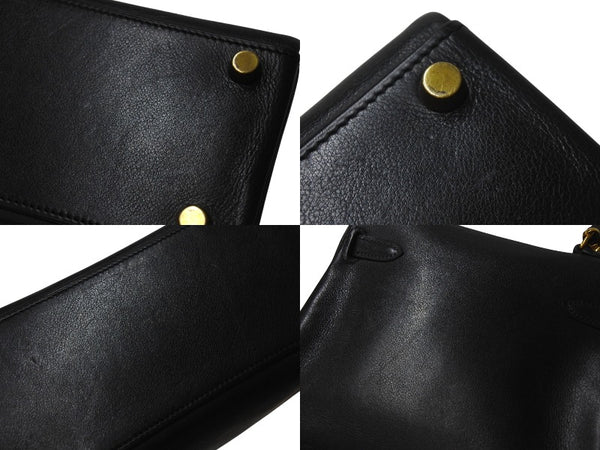 HERMES ○V engraved Mini Kelly 20 Black Voga River Inner Sewing 2WAY Shoulder Bag Good Condition Used 4b001272