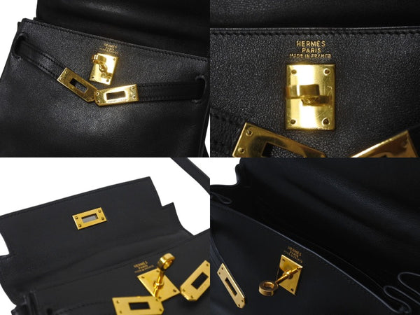HERMES ○V engraved Mini Kelly 20 Black Voga River Inner Sewing 2WAY Shoulder Bag Good Condition Used 4b001272