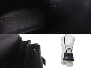HERMES ○V engraved Mini Kelly 20 Black Voga River Inner Sewing 2WAY Shoulder Bag Good Condition Used 4b001272