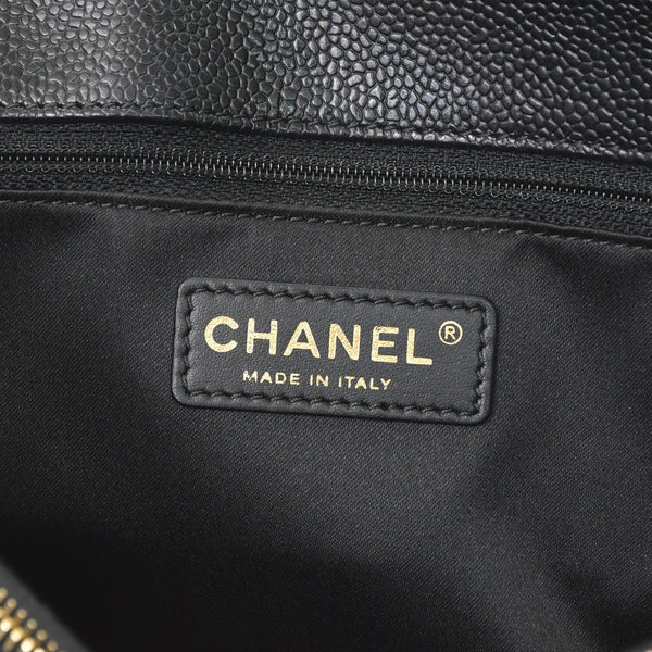 Very Good Condition CHANEL Chain Tote Bag GST Black Caviar Skin A50995 Coco Mark Black Gold Hardware Used 4a001276