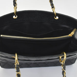 Very Good Condition CHANEL Chain Tote Bag GST Black Caviar Skin A50995 Coco Mark Black Gold Hardware Used 4a001276