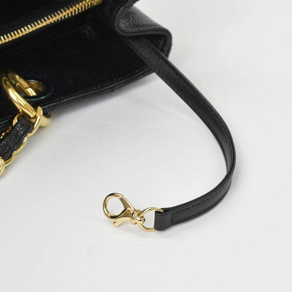 Very Good Condition CHANEL Chain Tote Bag GST Black Caviar Skin A50995 Coco Mark Black Gold Hardware Used 4a001276