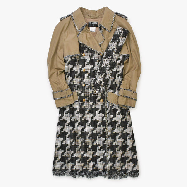 極美品 CHANEL シャネル ロングコート P25956W03546 サイズ50 ネクタイ ココマーク ツイード ブラウン ブラック ホワイト 中古 4b012766
