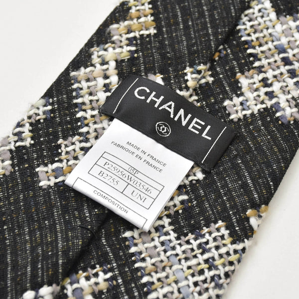 極美品 CHANEL シャネル ロングコート P25956W03546 サイズ50 ネクタイ ココマーク ツイード ブラウン ブラック ホワイト 中古 4b012766