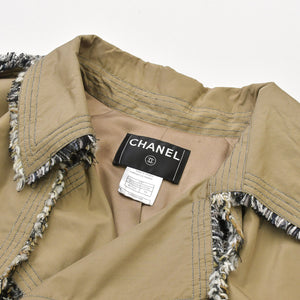 極美品 CHANEL シャネル ロングコート P25956W03546 サイズ50 ネクタイ ココマーク ツイード ブラウン ブラック ホワイト 中古 4b012766