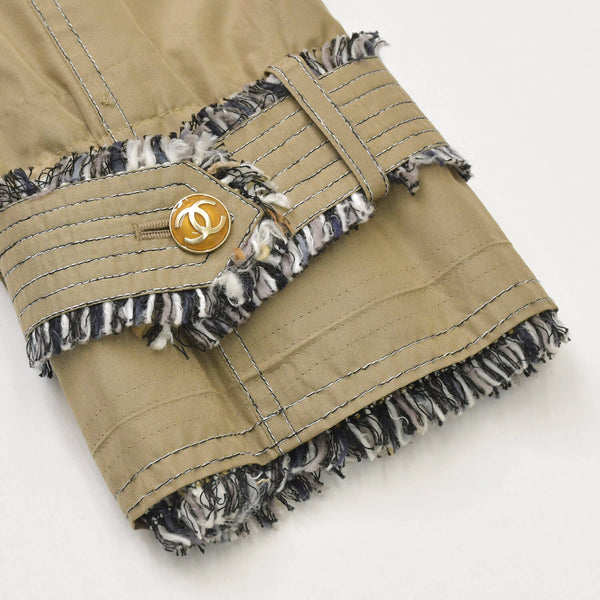 極美品 CHANEL シャネル ロングコート P25956W03546 サイズ50 ネクタイ ココマーク ツイード ブラウン ブラック ホワイト 中古 4b012766