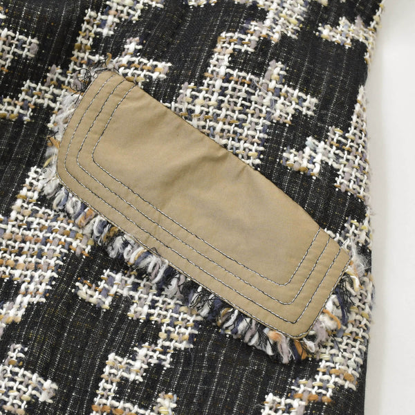 極美品 CHANEL シャネル ロングコート P25956W03546 サイズ50 ネクタイ ココマーク ツイード ブラウン ブラック ホワイト 中古 4b012766