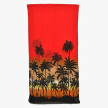 Load image into Gallery viewer, 極美品 SAINT LAURENT PARIS サンローランパリ CH SUNSET CHサンセット ウールスカーフ 411945 4Y200 パームツリー レッド 中古 4b012791