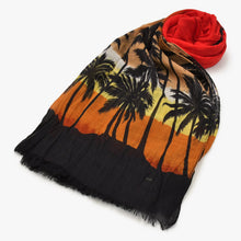 Load image into Gallery viewer, 極美品 SAINT LAURENT PARIS サンローランパリ CH SUNSET CHサンセット ウールスカーフ 411945 4Y200 パームツリー レッド 中古 4b012791