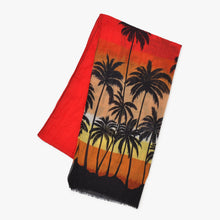Load image into Gallery viewer, 極美品 SAINT LAURENT PARIS サンローランパリ CH SUNSET CHサンセット ウールスカーフ 411945 4Y200 パームツリー レッド 中古 4b012791