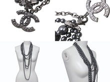 Load image into Gallery viewer, CHANEL シャネル 6連 パールネックレス A14C刻印 ココマーク メタリック フェイクパール グレー ブラック系 美品 中古 4b001298